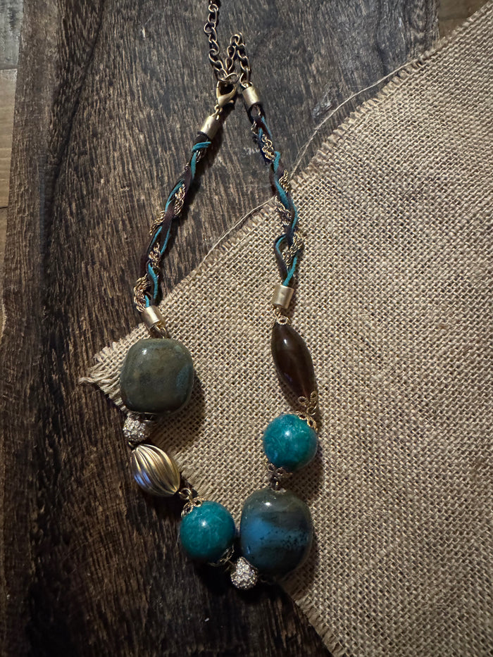 Vintage 20" Bohemian Statement Necklace with Large Turquoise Beads