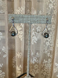 Vintage Black Pearl Drop Earrings Silver Tone Teardrop Frame Caged Design