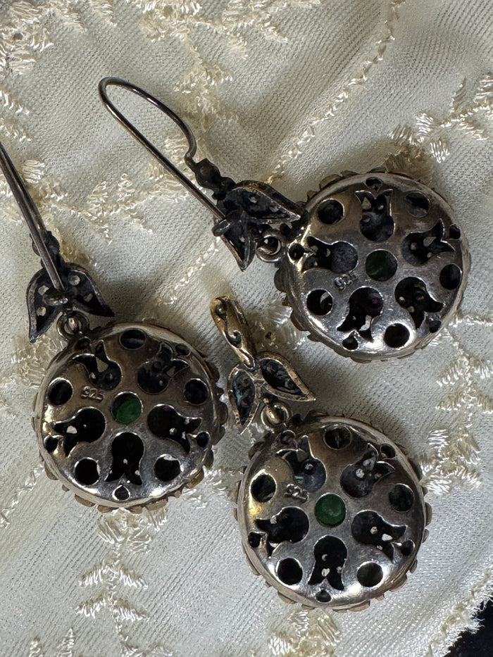 Vintage Boho Turkish Earrings and Pendant – Emerald, Topaz and CZ, 925 Sterling Silver