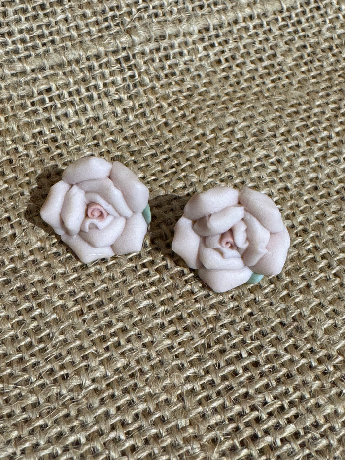 Vintage Ceramic Rose Earrings - ¾” Diameter