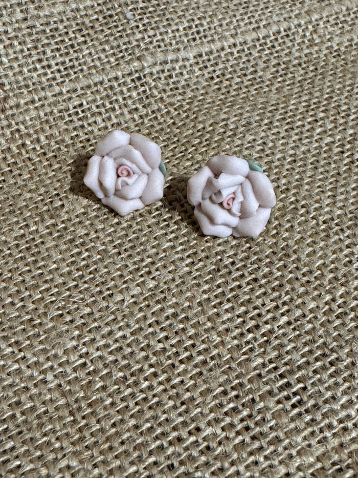 Vintage Ceramic Rose Earrings - ¾” Diameter