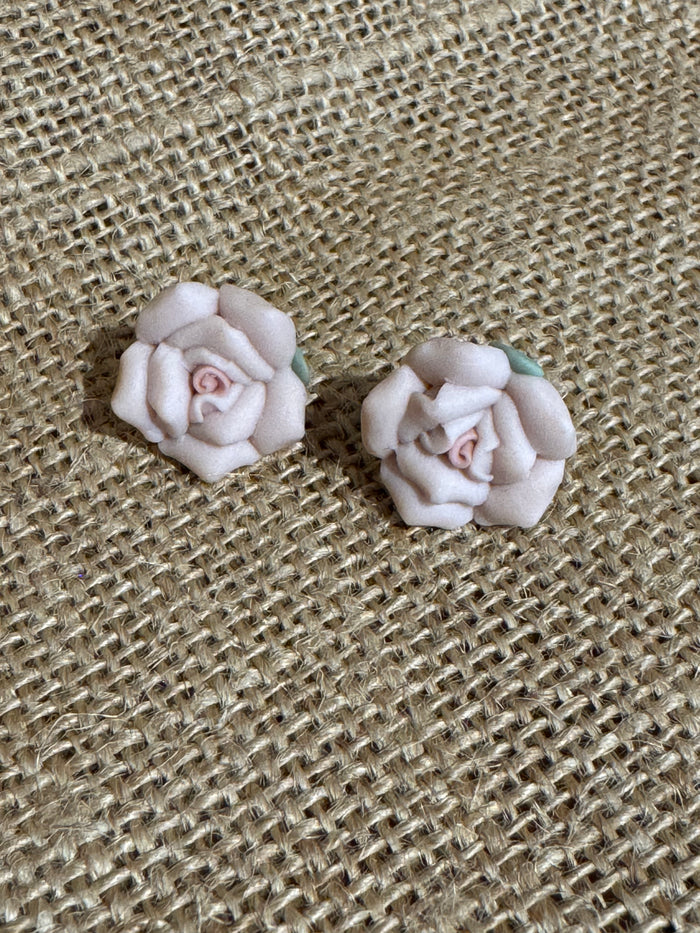 Vintage Ceramic Rose Earrings - ¾” Diameter
