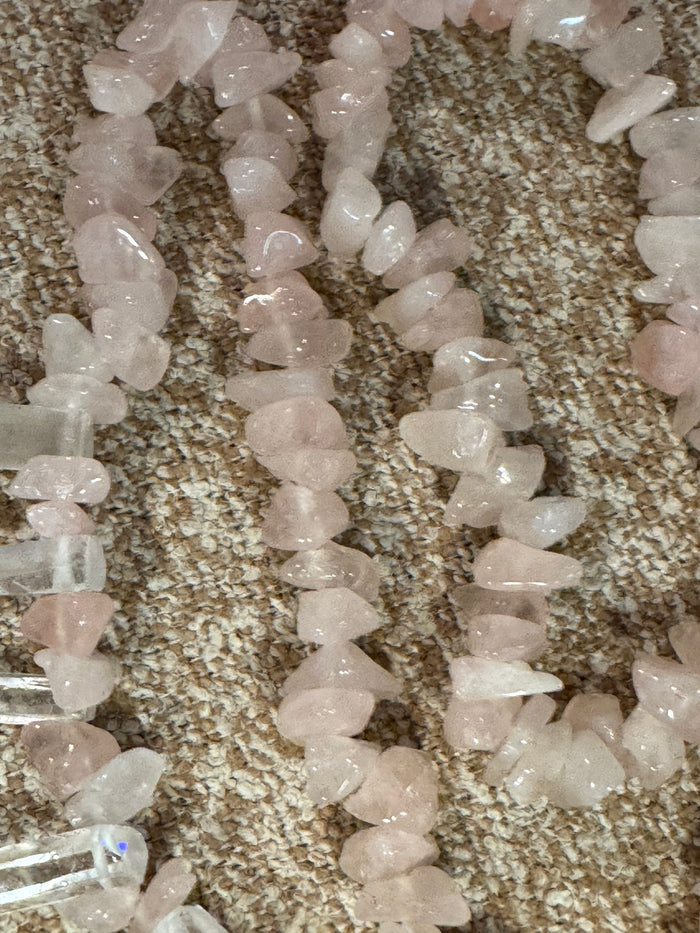 Vintage Chunky Rose Quartz and Clear Quartz Crystal Necklace – Healing and Bohemian Style