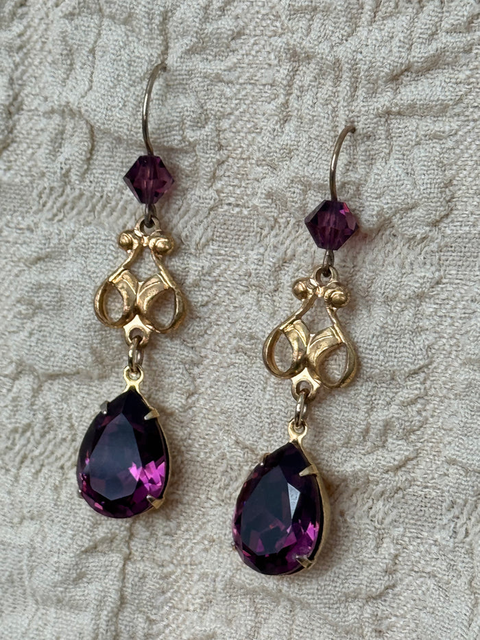 Vintage Elegant Purple Crystal Drop Earrings