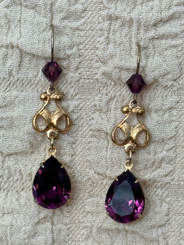 Vintage Elegant Purple Crystal Drop Earrings
