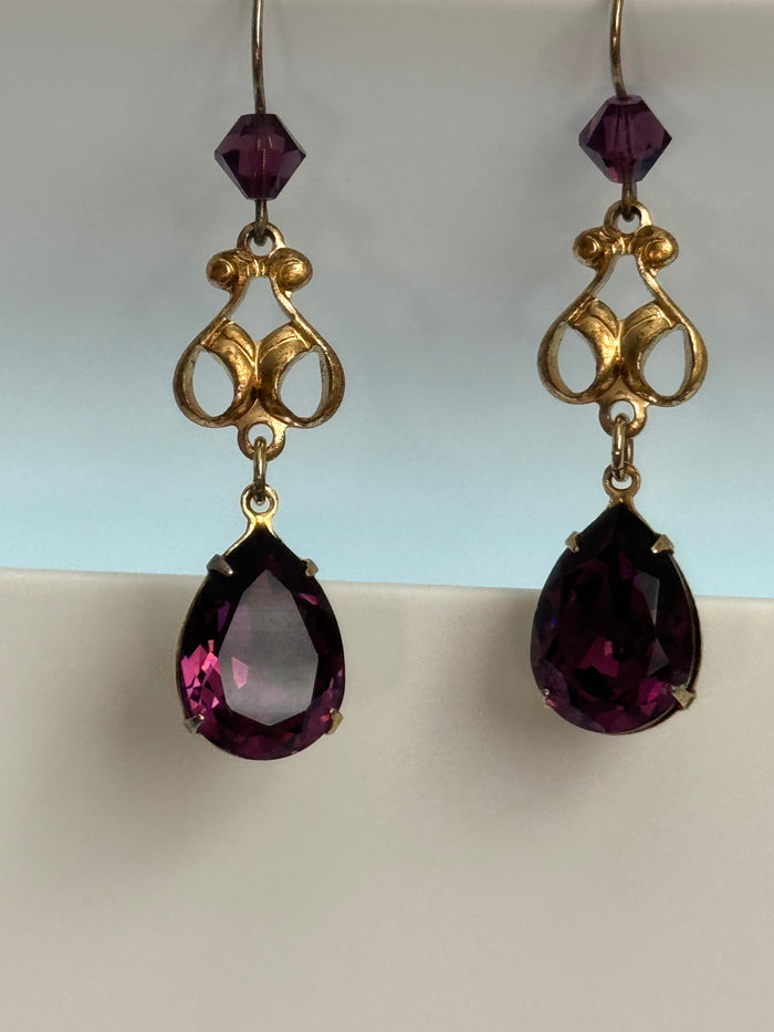 Vintage Elegant Purple Crystal Drop Earrings