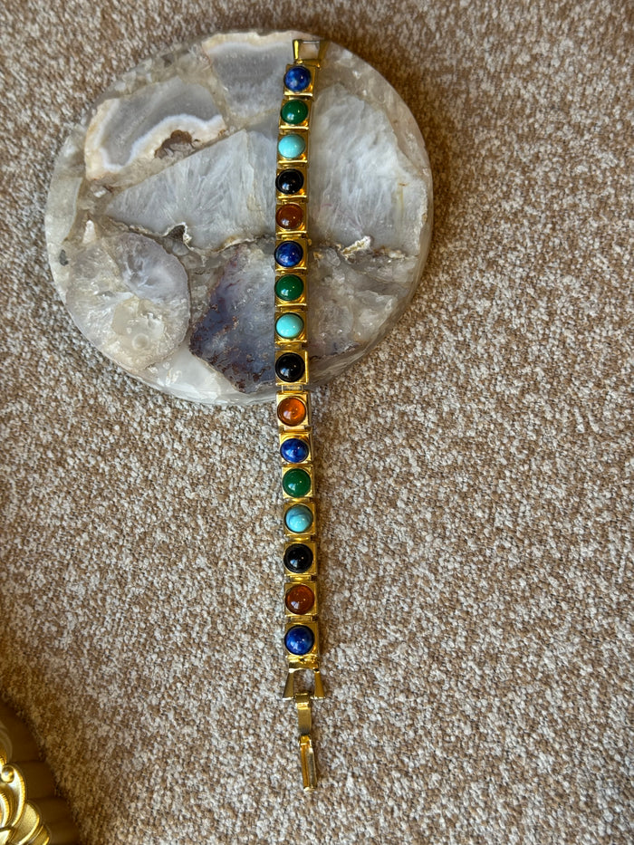Vintage Gold-Tone Multi-Stone Link Bracelet
