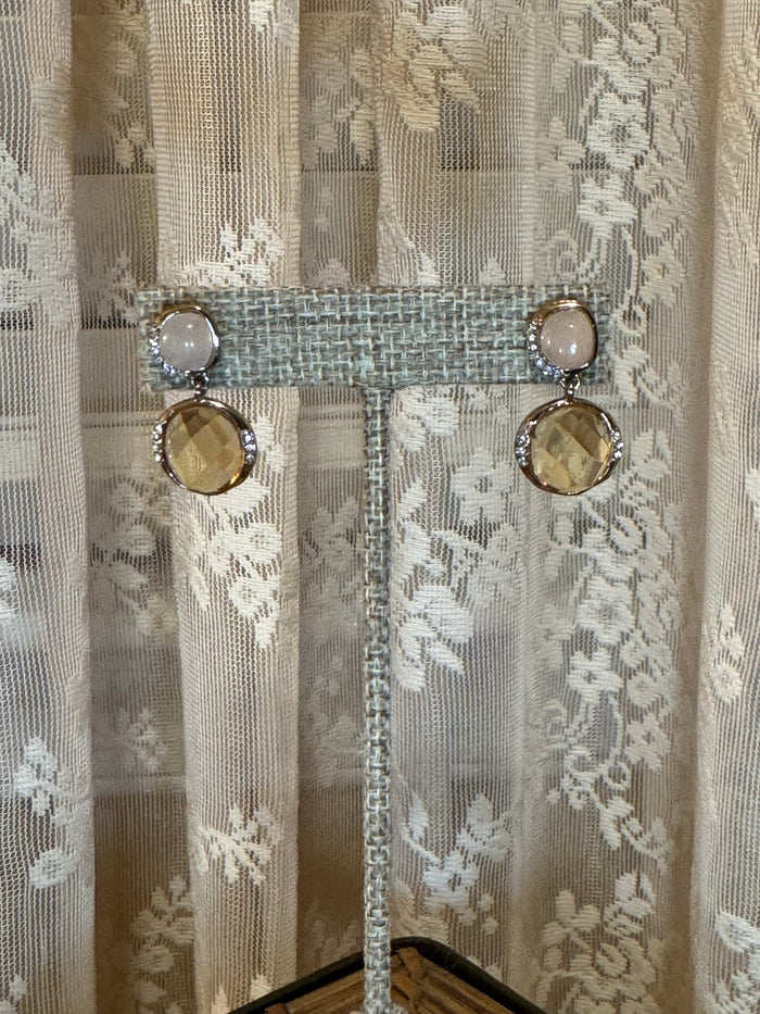 Vintage-Inspired Champagne Crystal & Blush Stone Drop Earrings