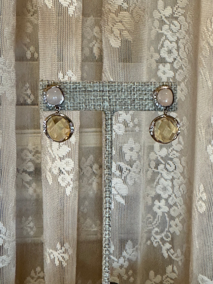 Vintage-Inspired Champagne Crystal & Blush Stone Drop Earrings