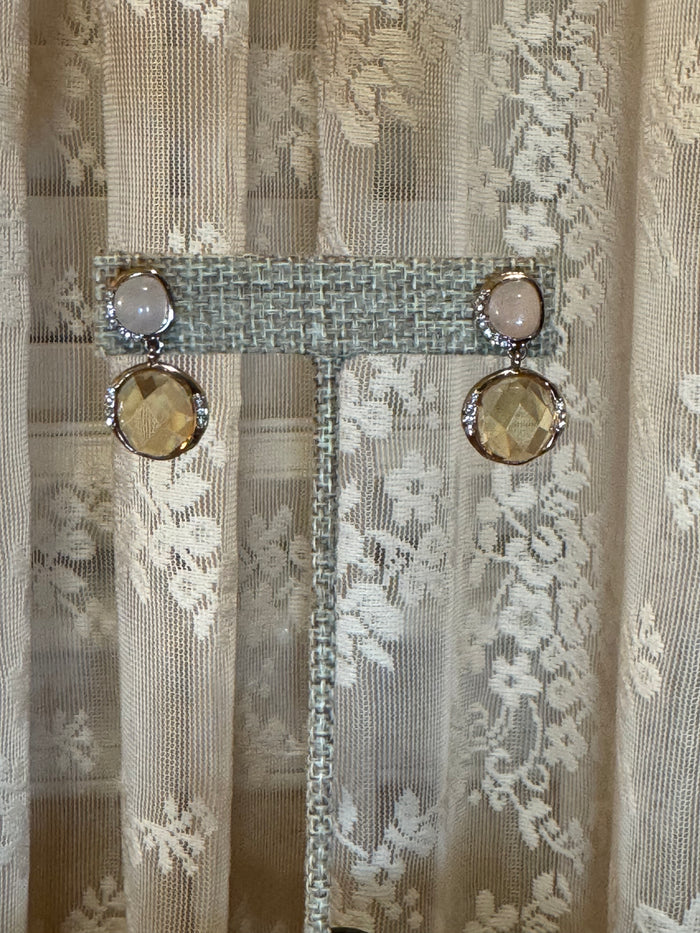 Vintage-Inspired Champagne Crystal & Blush Stone Drop Earrings