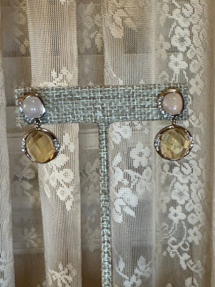 Vintage-Inspired Champagne Crystal & Blush Stone Drop Earrings