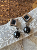 Vintage Napier Mexican Modernist Black Onyx & Blue Gemstone Dangle Earrings