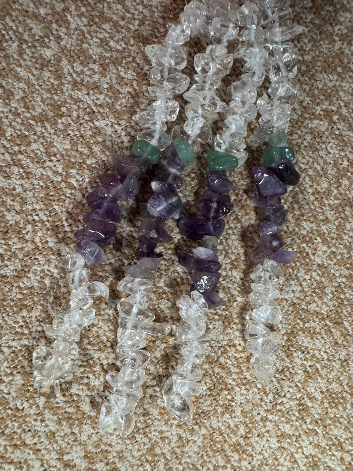 Vintage One-of-a-Kind Amethyst & Quartz Gemstone Necklace with Rose Quartz Pendant
