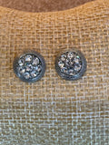 Vintage Round Silver and Rhinestone Earrings