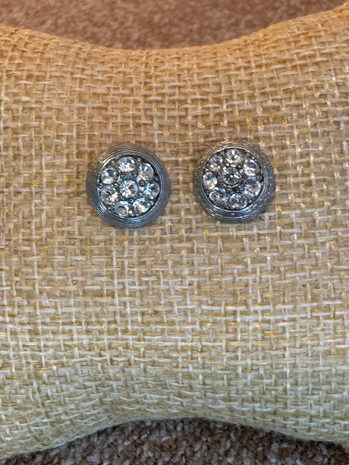 Vintage Round Silver and Rhinestone Earrings