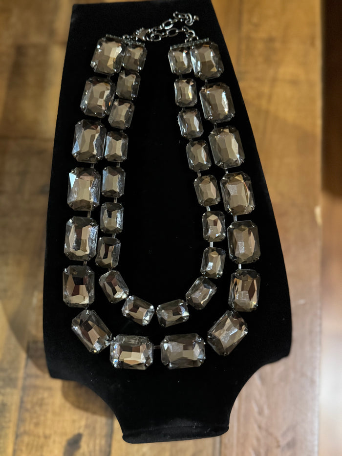 Vintage Signed Joan Rivers 20" Two-Strand Statement Necklace – Smoky Gray Elegance