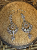 Vintage Signed Monet Dangle Earrings with Pink Rhinestones