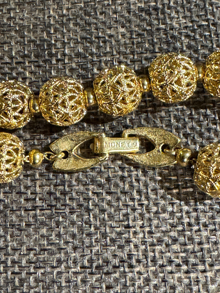 Vintage Signed Monet Gold-Tone Filigree Beaded Necklace – 24–25”