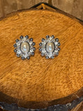 Vintage Silver Faux Grey Pearl & Rhinestone Earrings