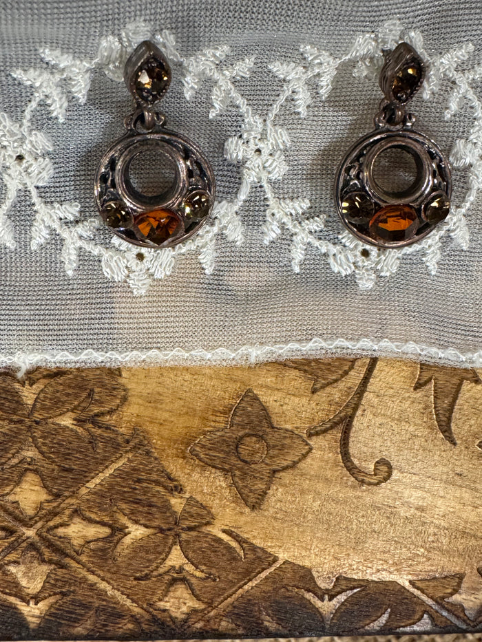 Vintage Smoky Crystal Filigree Dangle Earrings
