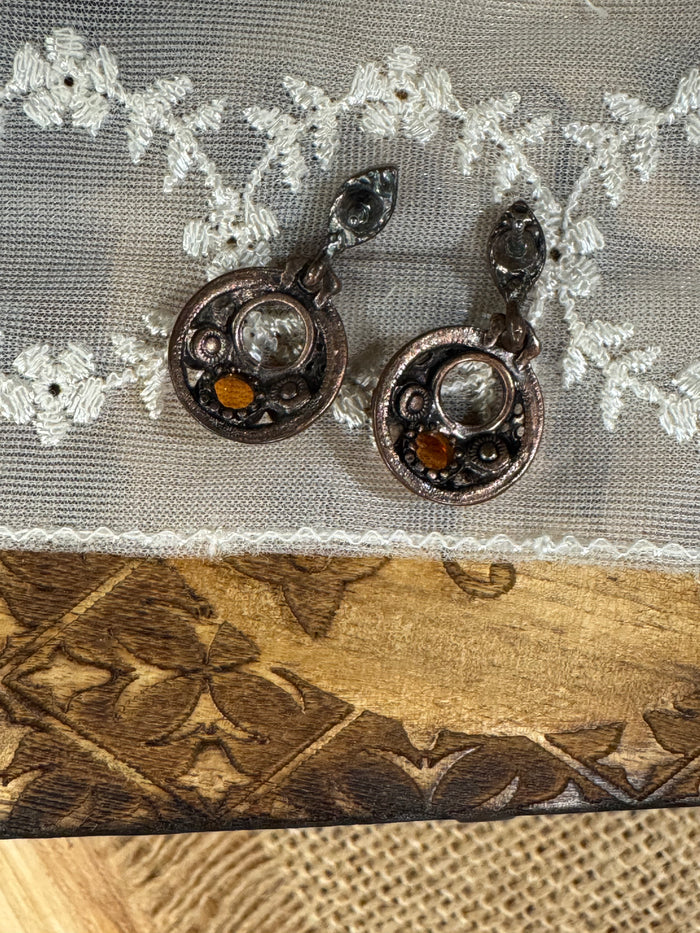 Vintage Smoky Crystal Filigree Dangle Earrings