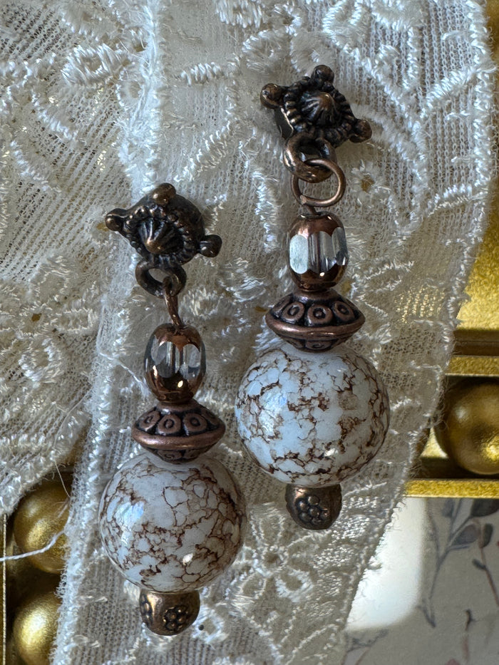 Vintage-Style Bronze and Beaded Drop Earrings