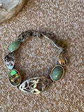 Vintage-Style Silver-Tone Green Stone Link Bracelet