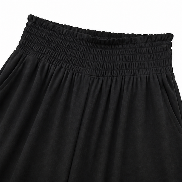 Wearbella – High Waisted Wide Leg Cropped Pants with Smocked Waist
