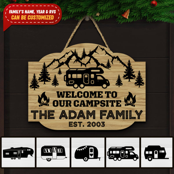 Welcome To Our Campsite, RVS Camping, Camping For Personalized Door Sign