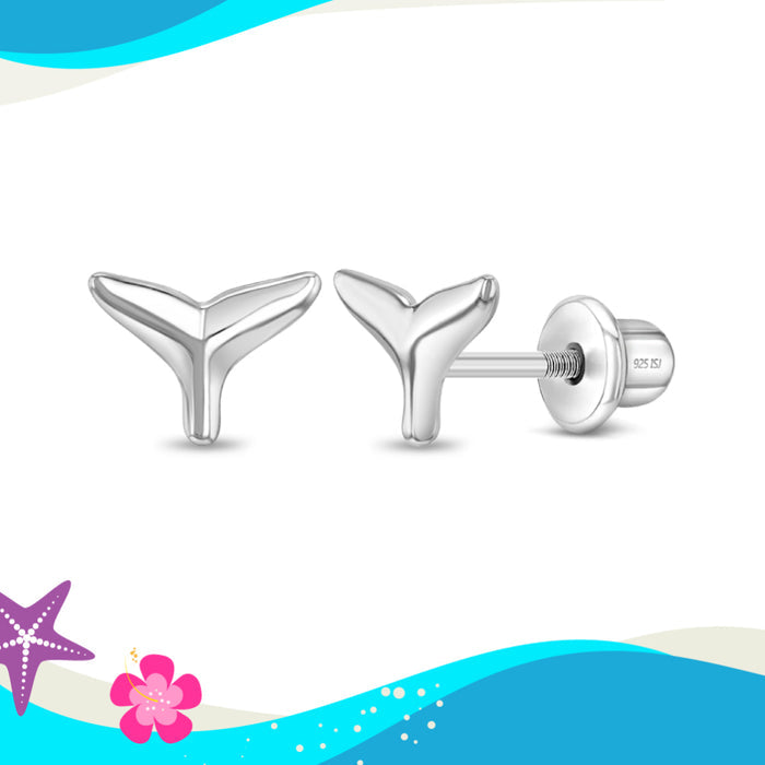 Whale Tail Kids / Children's Earrings Screw Back - Sterling Silver