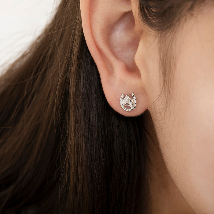 Winner's Circle Horse Kids / Children's / Girls Earrings Screw Back - Sterling Silver