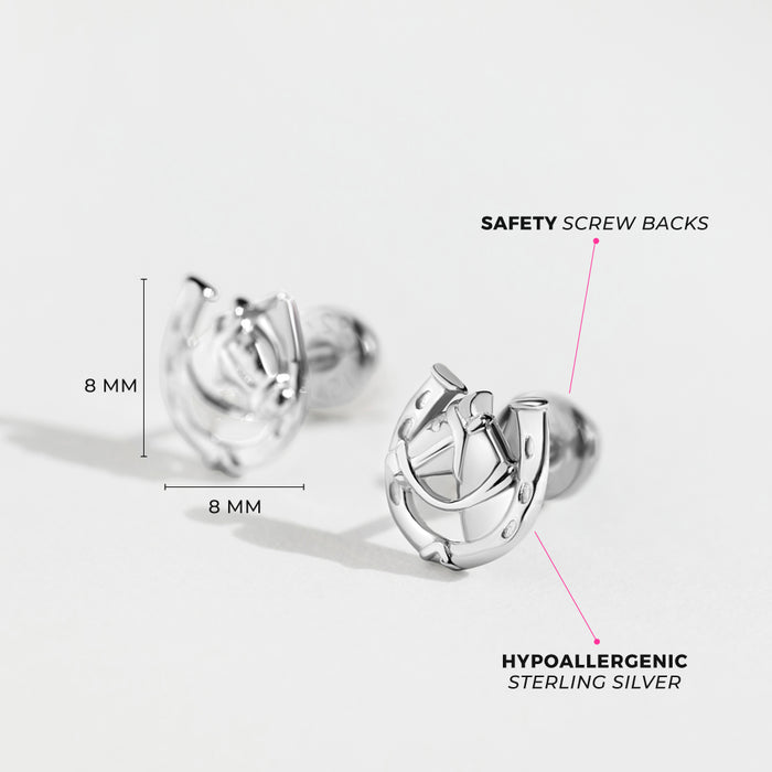 Winner's Circle Horse Kids / Children's / Girls Earrings Screw Back - Sterling Silver